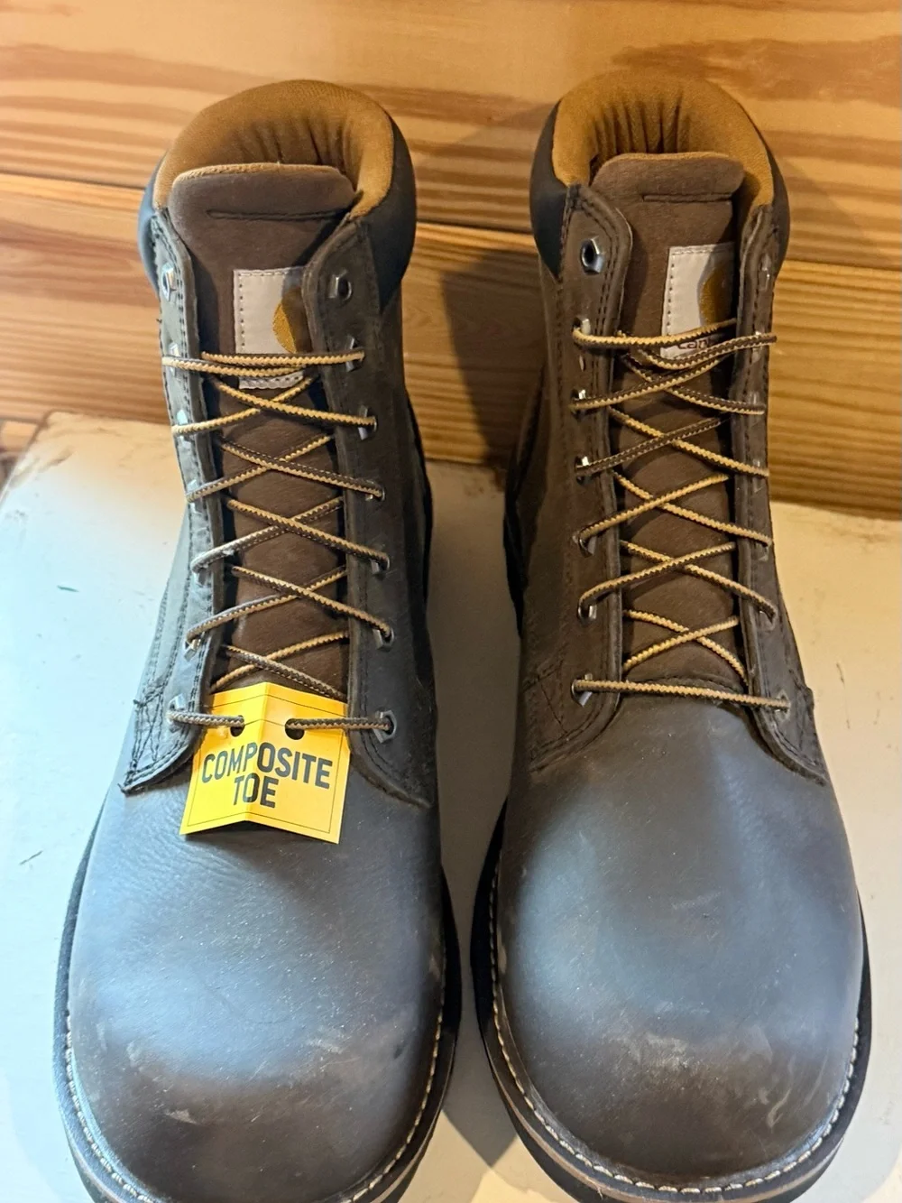 Carhartt Brown Composite Toe Work Boots with Tan Laces
